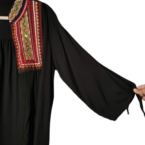 Moda Cache Womens Black Mexican Embroidered Artisan Peasant Open Front Top Large - Picture 6 of 11